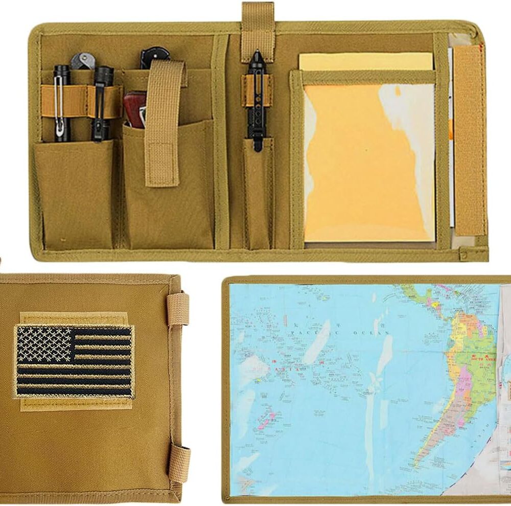 Map Case Holder Tactical Map Protector Pouch for Hiking Outdoor(Khaki) | 13"x10" TPU Clear Window Map Bag, 1000D Oxford, MOLLE Map Storage Bag with Multi Pockets for Compass, Pens, EDC Gear