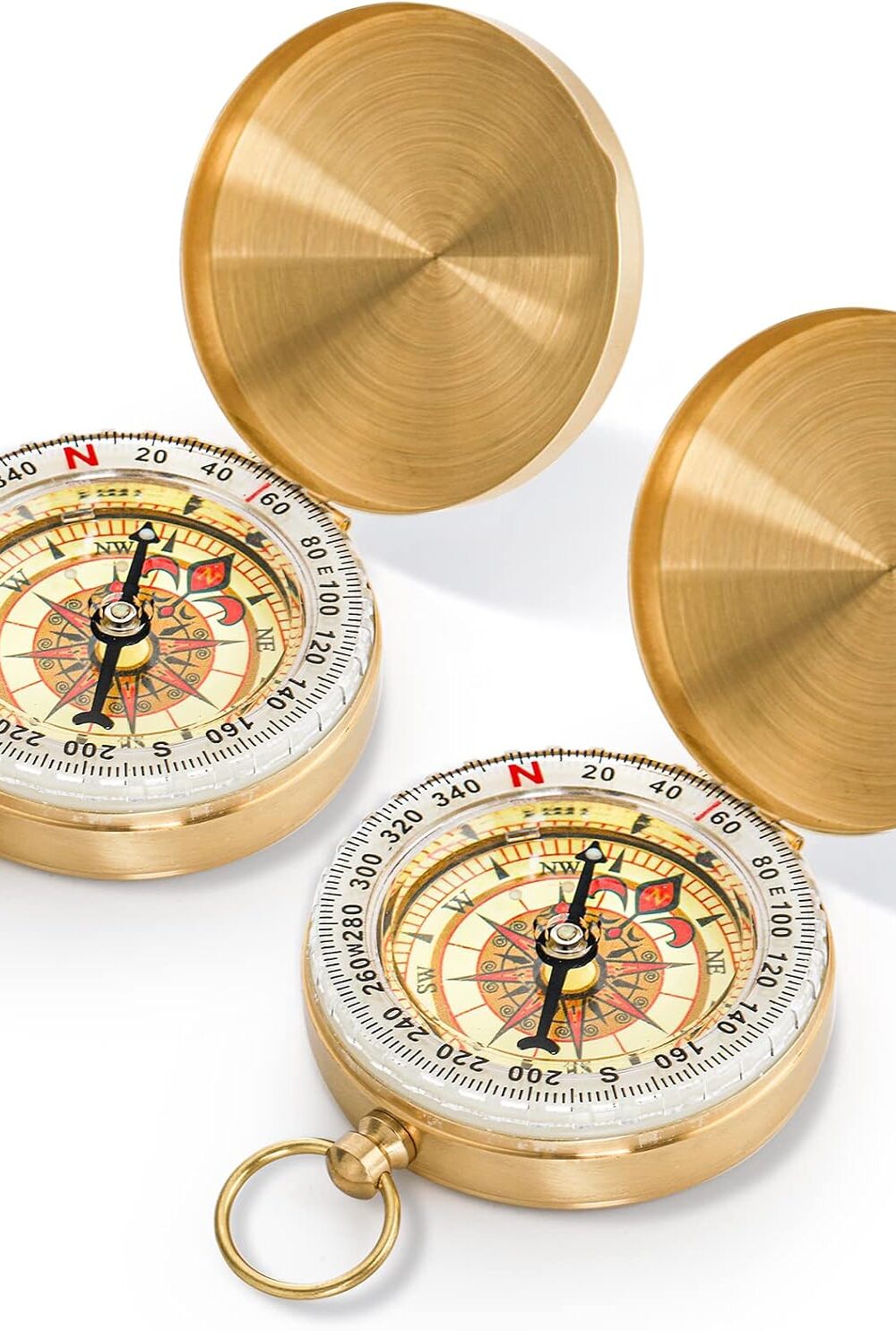 Tebery 2 Pack Classic Pocket Style Copper Compass, Portable Survival Navigation Gear Compasses, Waterproof Luminous Compass for Hiking Camping Hunting Climbing, Brass