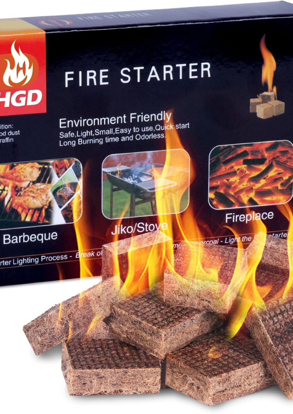 HGD Fire Starter, Mini Natural Fire Starters for Campfires, BBQ Grill, Charcoal Chimney, Outdoor Pit, Indoor Fireplace, Wood Stove - Water Resistant Firestarter Sticks - Camping Accessories Essentials